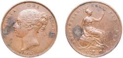World Coins - Great Britain United Kingdom 1853 1 Penny - Victoria (1st portrait) Copper (1021400) 18.65g XF KM 739 Sp 3948