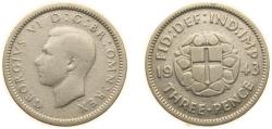 World Coins - Great Britain United Kingdom 1943 3 Pence - George VI Silver (.500) Royal Mint (Tower Hill) (1379200) 1.41g VF KM 848 Sp 4085