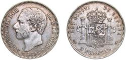 World Coins - Spain Kingdom 1884 *18-84 MSM 5 Pesetas - Alfonso XII (3rd portrait) Silver (.900) Madrid Mint (5847819) 25g VF KM 688