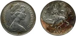 World Coins - Great Britain 1969 10 New Pence - Elizabeth II (2nd portrait) Copper-nickel (75% Cu, 25% Ni) Royal Mint (314008000) 11.02g XF  KM 912 Sp F1