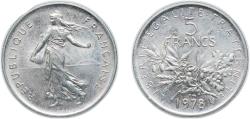 World Coins - France Fifth Republic 1978 5 Francs (signature "O. Roty") Nickel (30046011) 10.11g UNC F 341 Gad 771 KM 926a.1 Schön 235a