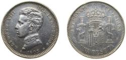 World Coins - Spain Kingdom 1903 *19-03 SMV 1 Peseta - Alfonso XIII (4th portrait) Silver (.835) Madrid Mint (10602000) 5g XF KM721 Cal49