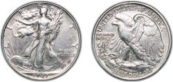 Us Coins - United States Federal republic 1947 ½ Dollar "Walking Liberty Half Dollar" Silver (.900) Philadelphia Mint (4100000) 12.39g XF KM 142 Schön 136