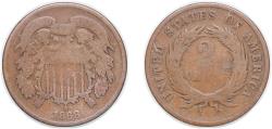 Us Coins - United States Federal republic 1868 2 Cents "Union Shield" Bronze (2803750) 6.22g VF KM 94