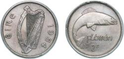 World Coins - Ireland Republic 1954 2 Shillings / 1 Florin Copper-nickel (1000000) 11.35g AU KM 15a Sp 6639