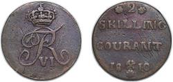 World Coins - Norway 1810 2 Skilling Courant - Frederik VI Copper (3449000) 9.51g VF KM 280
