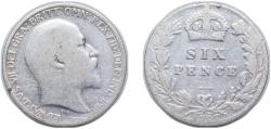 World Coins - Great Britain United Kingdom 1907 6 Pence - Edward VII Silver (.925) (8733600) 2.73g VF KM 799 Sp 3983