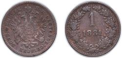 World Coins - Austria Archduchy of Austria Austro-Hungarian Empire 1881 1 Kreuzer Copper Vienna Mint (102900000) 3.15g VF KM 2186 Adamo M4