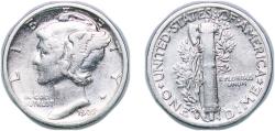 Us Coins - United States Federal republic 1929 S 1 Dime "Mercury Dime" Silver (.900) San Francisco Mint (4730000) 2.44g XF KM 140 Schön 133