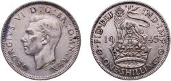 World Coins - Great Britain United Kingdom Bank of England 1945 1 Shilling - George VI (Scottish crest; with 'IND:IMP') Silver (.500) Royal Mint (Tower Hill) (15106200) 5.56g AU  KM 854 Sp 4083