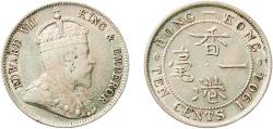 World Coins - China Hong Kong British colony 1904 10 Cents - Edward VII Silver (.800) Royal Mint (Tower Hill) (30000000) 2.72g VF  KM 13