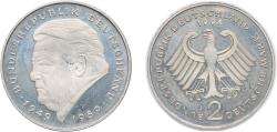 World Coins - Germany Federal Republic of Germany 1998 J 2 Deutsche Mark (Franz Josef Strauss) Copper-nickel clad nickel Hamburgische Münze Mint (70000) 7g UNC KM 175 J 450 Schön 174