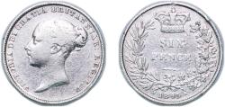 World Coins - Great Britain United Kingdom 1845 6 Pence - Victoria (1st portrait; 1st type) Silver (.925) (3714400) 2.7g XF KM 733 Sp 3908 Sp 3909