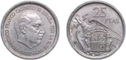 World Coins - Spain Nationalist Government 1957 *69 25 Pesetas - Francisco Franco Copper-nickel (75% copper, 25% nickel) Royal Mint of Spain (24000000) 8.49g AU KM 787 Cal 30 Schön 35