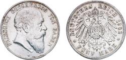 World Coins - Germany Grand Duchy of Baden Second Empire 1902 G 5 Mark - Friedrich I Silver (.900) Staatliche Münze Baden-Württemberg Mint (128100) 27.77g VF  KM 274 J 33 Dav GT III 535