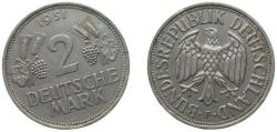 World Coins - Germany Federal Republic of Germany 1951 F 2 Deutsche Mark Copper-nickel (75% Copper, 25% Nickel) Stuttgart Mint (22609000) 7g AU KM 111 J 386 Schön 109