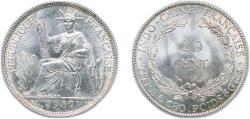 World Coins - French Indochina French colony 1937 20 Cents Silver (.680) (17500000) 5.4g UNC KM 17.1 KM 17.2