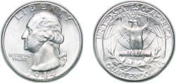 Us Coins - United States Federal republic 1944 D ¼ Dollar "Washington Silver Quarter" Silver (.900) United States Mint of Denver, (14600800) 6.23g BU KM 164 Schön 168