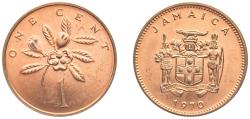 World Coins - Jamaica Commonwealth 1970 1 Cent (Wide legend) Bronze Royal Mint (10000000) 4.15g BU KM 45