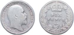 World Coins - Great Britain United Kingdom 1906 6 Pence - Edward VII Silver (.925) (7641100) 2.8g VF KM 799 Sp 3983