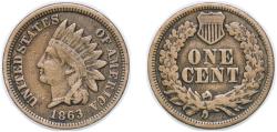 Us Coins - United States Federal republic 1863 1 Cent "Indian Head Cent" (with shield) Copper-nickel (49840000) 4.67g VF KM 90