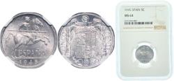 World Coins - Spain Nationalist Government 1945 5 Centimos Aluminium (97.5% aluminum, 2.5% copper) (221500000) NGC MS 64  KM 765 Cal 133 Schön 23