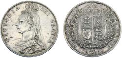 World Coins - Great Britain United Kingdom Victoria 1889 Half Crown 2nd portrait, "Jubilee Head"