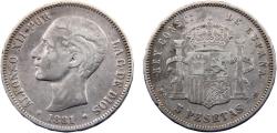 World Coins - Spain Kingdom Alfonso XII 1881 *18-81 MSM 5 Pesetas 2nd portrait