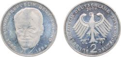World Coins - Germany Federal Republic of Germany 2000 J 2 Deutsche Mark (Willy Brandt) Copper-nickel clad nickel Hamburgische Münze Mint (70000) 7g UNC KM 183 J 459 Schön 182