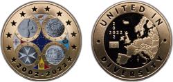 World Coins - Germany 2022 Andorra San Marino Malta Cyprus Medal - 20th anniversary of the Euro Copper-Nickel Gold Plated 29g UNC