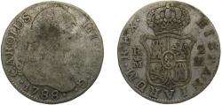 World Coins - Spain Kingdom 1788 M M 2 Reales - Carlos III (2nd type) Silver (.813) Madrid mint 6g VF KM412.1 Cal1322