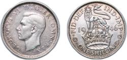 World Coins - Great Britain 1946 1 Shilling - George VI (English crest; with 'IND:IMP') Silver (.500) (18663700) 5.7g XF KM 853 Sp 4082