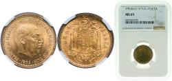World Coins - Spain Kingdom 1953 *19-53 1 Peseta - Francisco Franco (Benlliure) Aluminium bronze Madrid Mint (37000000) 3.5g NGC MS 65 KM 775