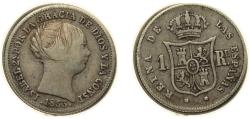 World Coins - Spain Kingdom 1853 1 Real - Isabel II Silver (.900) Barcelona Mint 1.3g VF KM 598.1