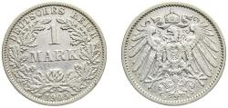 World Coins - Germany Second Empire 1905 A 1 Mark - Wilhelm II (type 2 - small shield) Silver (.900) Berlin Mint (10303492) 5.556g XF KM 14 AKS 2 J 17 Schön DM 18