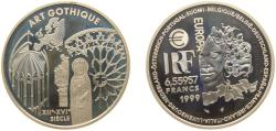 World Coins - France Fifth Republic 1999 6.55957 Francs (Gothic Art) Silver (.900) (15000) 22.2g PF KM 1246