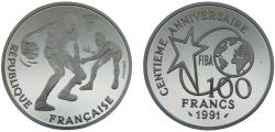 World Coins - France Fifth Republic 1991 100 Francs 100th Anniversary of Basketball