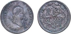 World Coins - Spain Kingdom 1818 J 8 Maravedis - Fernando VII (Jubia,2nd portrait) Copper Jubia Mint 10.07g XF Cal 1552