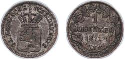 World Coins - Germany Grand duchy of Hessen-Darmstadt German states 1871 1 Kreuzer - Louis III Billon (.166 silver) (366255) 0.8g VF KM 339 AKS 130