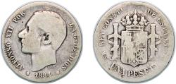 World Coins - Spain Kingdom 1884/3 MSM 1 Peseta - Alfonso XII (2nd portrait) Silver (.835) Madrid Mint (3336386) VF  KM 686 Cal 56