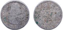 World Coins - Spain Kingdom 1801 M FA 2 Reales - Carlos IV Silver (.806) Madrid Mint 5.63g VF KM 430.1