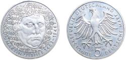World Coins - Germany  Federal Republic of Germany 1983 G 5 Deutsche Mark (Martin Luther) Copper-nickel clad nickel Karlsruhe mint (8000000) 10g BU KM159 J434 Schön158