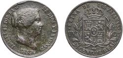 World Coins - Spain Kingdom 1859 25 Centimos de Real - Isabel II Copper Segovia Mint 9.06g XF KM 615.2 Cal 594 Aureo 192