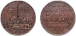 World Coins - France Third Republic 1889 Token - Eiffel Tower Copper 41.25g XF