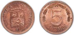 World Coins - Venezuela Fourth Republic 1974 5 Céntimos "Puya" Copper clad steel (200000000) 2g AU Y 49 NCV mv5cts-da