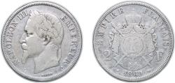 World Coins - France 1869 A 2 Francs - Napoleon III Silver (.835) (1104428) 9.83g VF F 263 Gad 527 KM 807