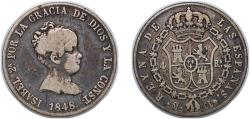 World Coins - Spain Kingdom 1848 M CL 4 Reales - Isabel II (CONST) Silver (.812) Madrid Mint 5.05g VF KM 519 Cal 262