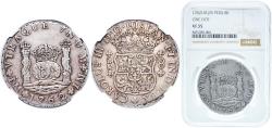 World Coins - Peru Spanish colony 1762 LM 8 Reales - Carlos III (Colonial Milled Coinage) Silver (.917) Lima Mint 27.06g NGC VF 35  KM A64