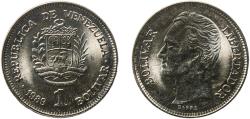 World Coins - Venezuela Fourth Republic 1989 1 Bolívar Nickel clad steel Casa de Moneda de México Mint (370000000) 4.24g UNC  Y 52a.1 Y 52a.2 NCV mv1bs-db