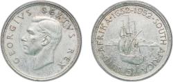 World Coins - South Africa Union 1952 5 Shillings - George VI (Cape Town Anniversary) Silver (.500) (50%Ag, 50%Cu) Pretoria Mint (1710000) 28.14g UNC  KM 41 Hern S317